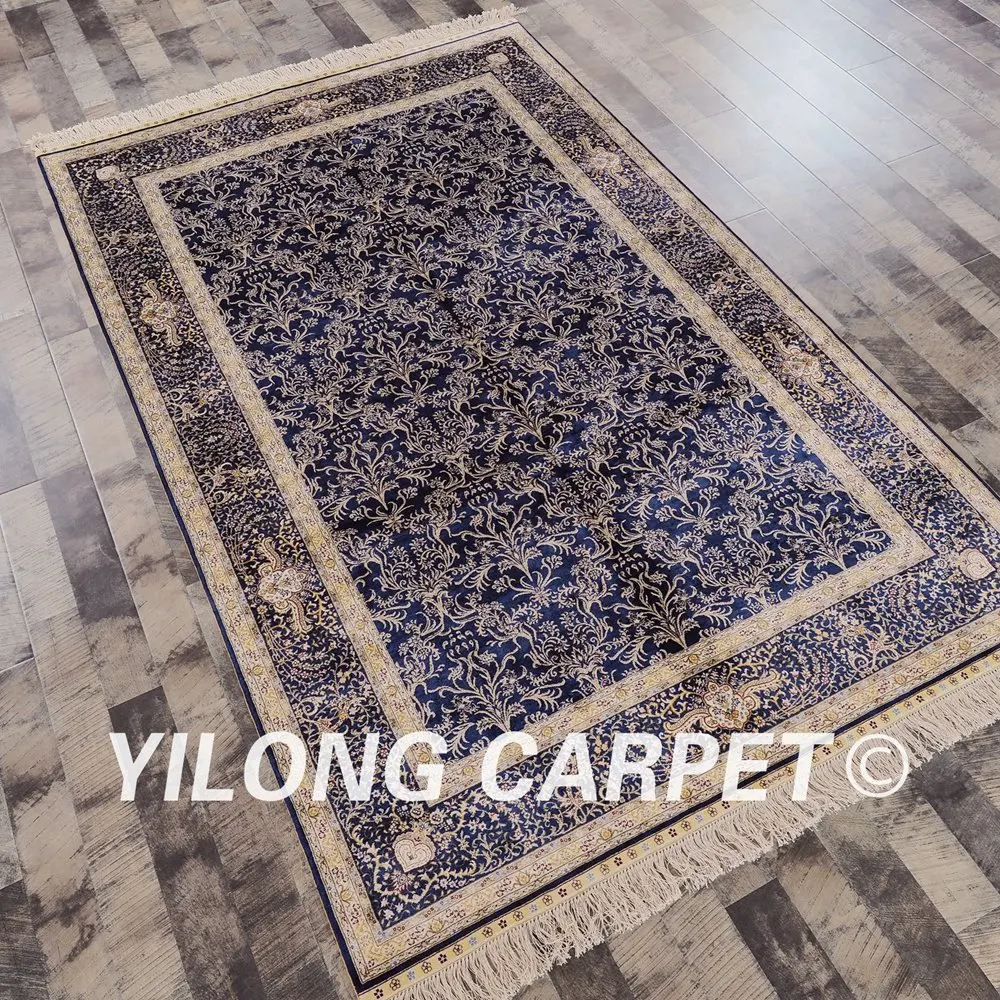 Yilong 5 'x 8' шелк на шелке восточные местности синие шелковые Коврики ручной