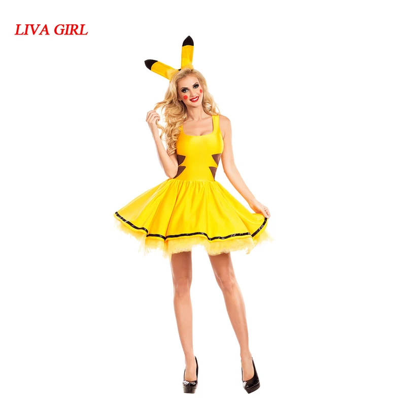 Косплей-костюм LIVA GIRL на Хэллоуин Пикачу с ушами костюм для косплея ангела