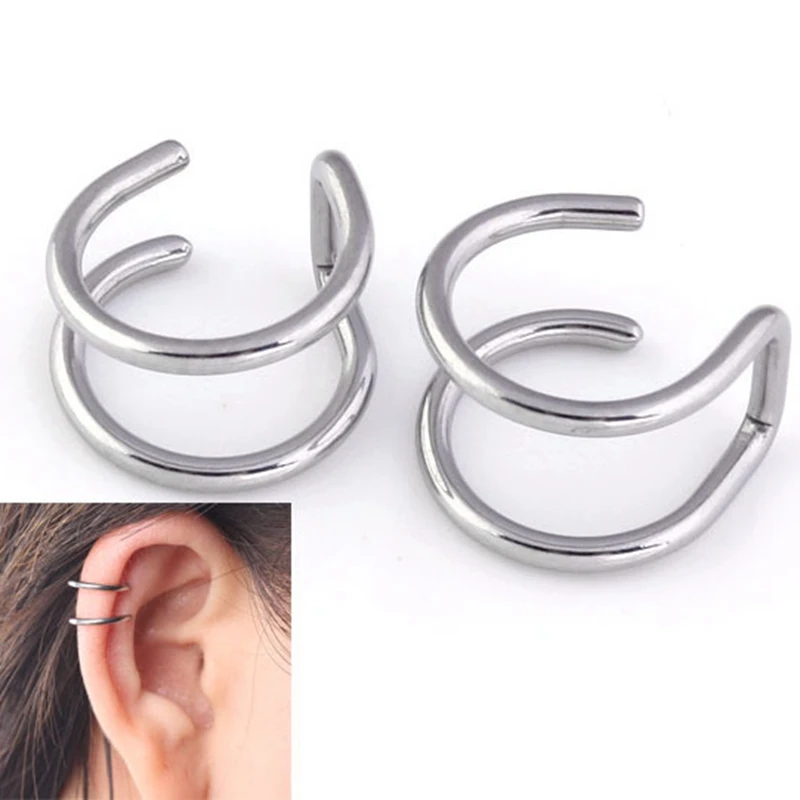 Женские двухслойные серьги-клипсы U-образной формы из стали | Украшения и