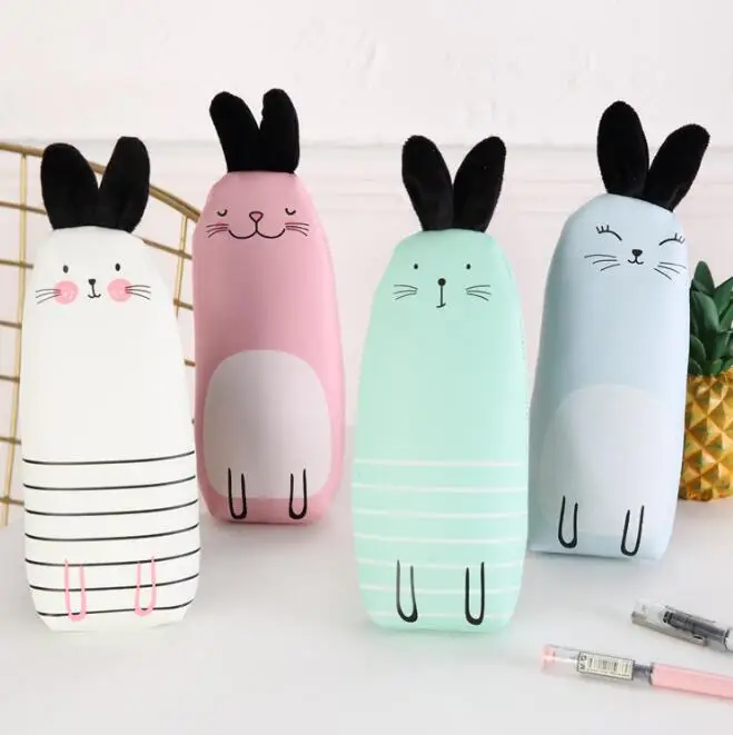 Чехол органайзер из искусственной кожи с длинными ушками и кроликом|pu pencil case|pencil