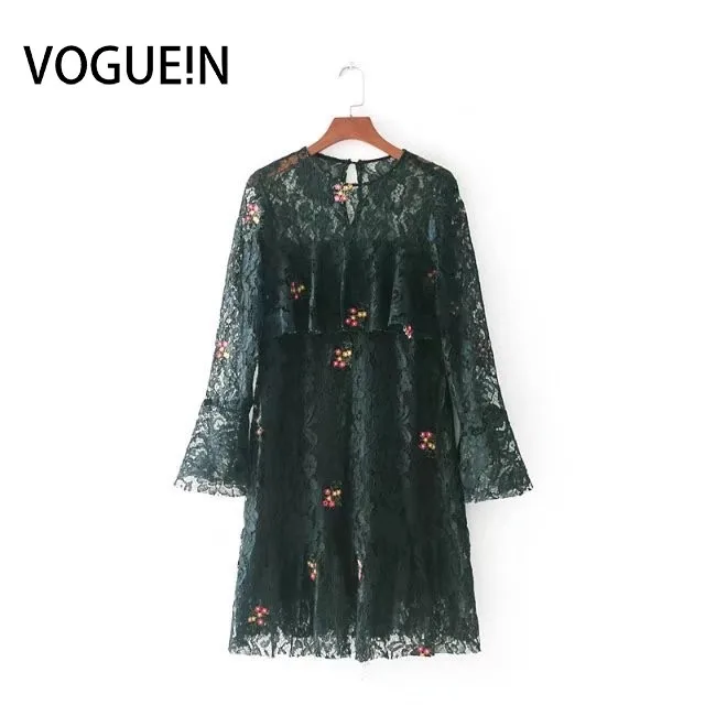 Женское кружевное мини-платье VOGUEIN винтажное Прозрачное платье с цветочной