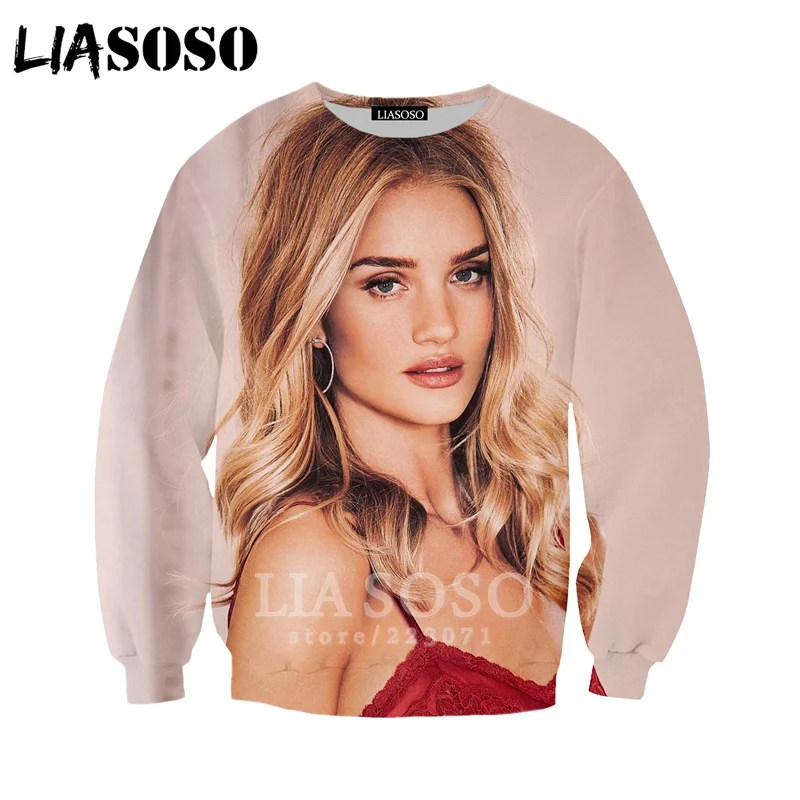 LIASOSO новая мода мужская и женская толстовка 3D принт звезда Rosie Huntington Whiteley футболка