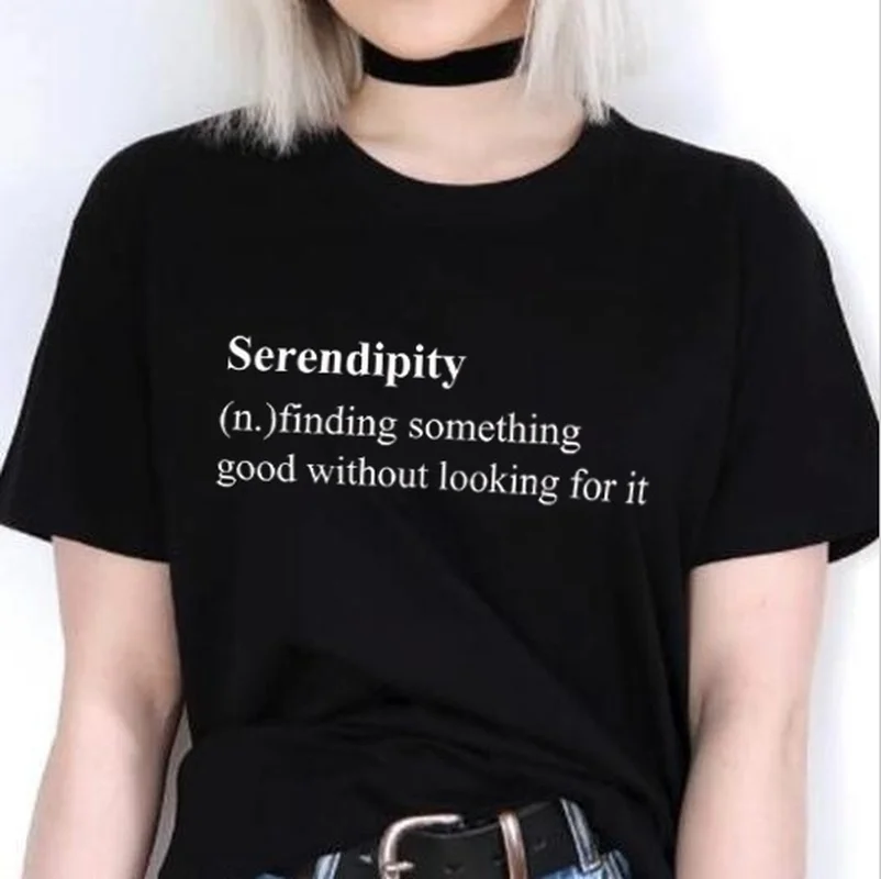 Женская футболка с принтом Serendipity повседневная хлопковая Футболка вырезом