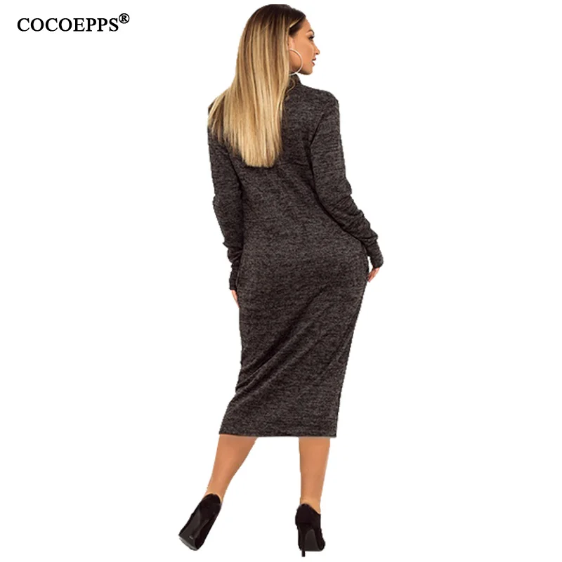 COCOEPPS 5XL 6XL плюс размер платье с длинным рукавом Осень Зима Высокая шея женское