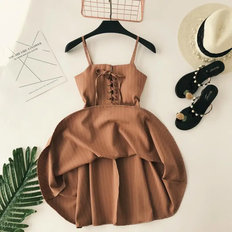 ALPHALMODA женское новое классическое Полосатое платье на бретельках, на шнуровке, с высокой талией, приталенное, для девушек, ТРАПЕЦИЕВИДНОЕ, винтажное, летнее, Vestidos