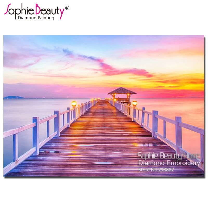 Картина из страз сделай сам Sophie Beauty вышивка крестиком деревянный мост морской