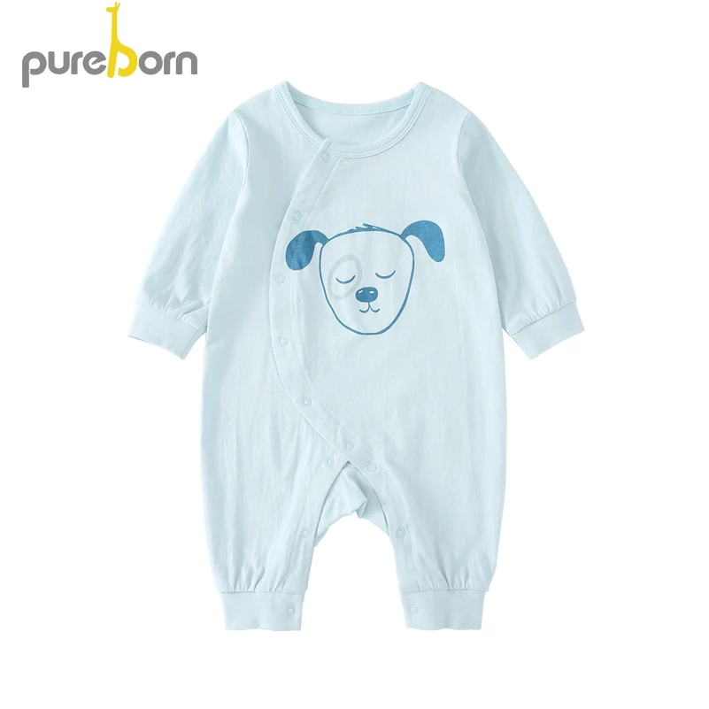 blue Детские пижамы для новорожденных; хлопковая одежда с длинными рукавами для маленьких мальчиков и девочек; комбинезоны; сезон весна-осень; повседневная одежда с героями мультфильмов; Детский костюм - Цвет: blue