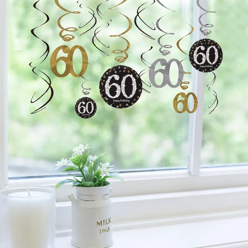 

Chicinlife 1Set 30/40/50/60 Year Old Spiral Ornaments Hanging Foil Swirls Banner Adult Birthday Party Anniversary Decor Supplies