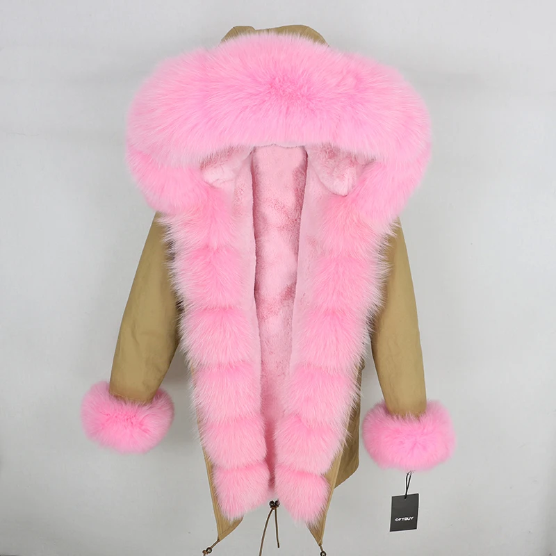 Brand Real Fur Coat Fashion Winter Jacket Women Natural Real Fox Fur Collar Loose Long Parkas Big Fur Outerwear Detachable