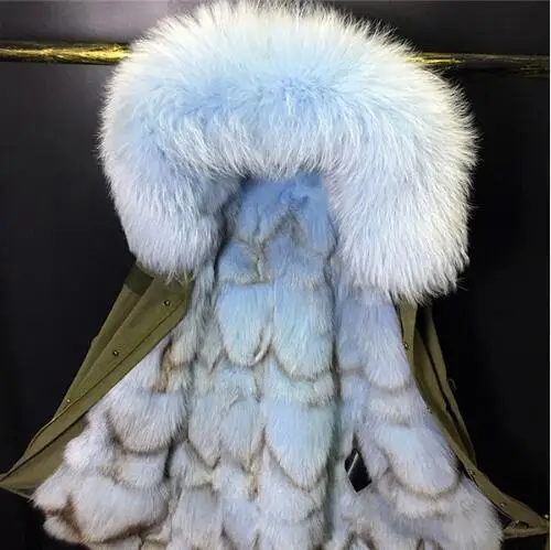 Long Style 2 Шуба из натурального Лисьего меха,, женская зимняя теплая куртка с натуральным большим воротником из меха енота, пальто с капюшоном, парка с натуральным мехом, парка с подкладкой из лисьего меха - Цвет: Long Style 2