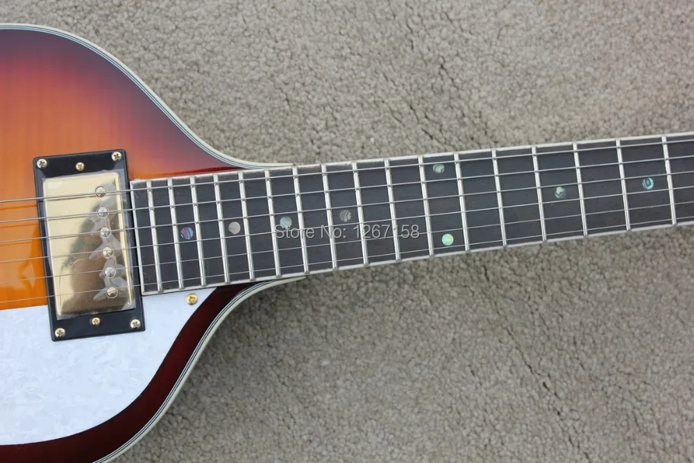 Винтаж SUNBURST Hofner стиль скрипка гитара полые тела шеи переплет Золотое