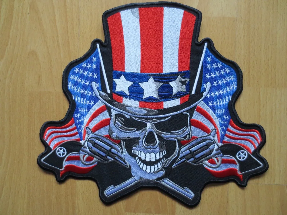 

Огромные вышитые нашивки с американским флагом и черепом диаметром 11,6 дюйма для куртки, жилета, мотоцикла, байкера