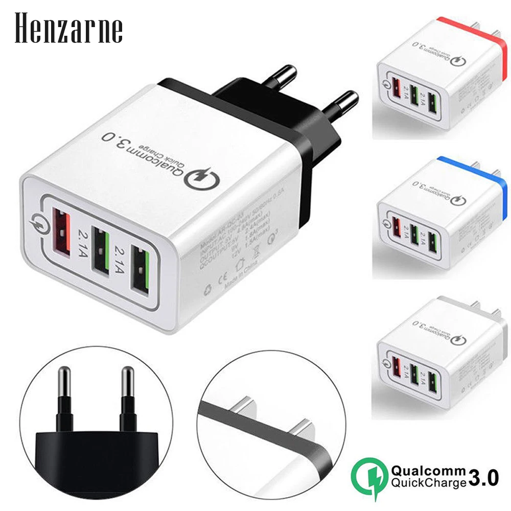 Henzarne QC 3 0 быстрое 3USB настенное зарядное устройство адаптер EU/US вилка