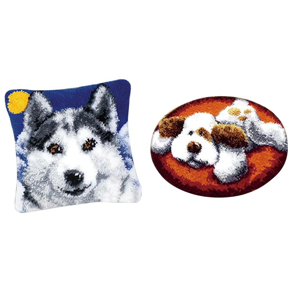 Comprar Juego De Alfombra De Perro Lobo, Juego De Aguja De Lengüeta Para Adultos, Esterilla DIY, Cojín, Almohada, Bordado, Decoración Del Hogar, 2 Juegos
