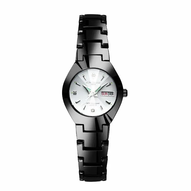 women black white Модные синие мужские и женские часы с календарем и датой(английский и китайский переключатель) часы для влюбленных ремешок из нержавеющей стали мужские и женские часы - Цвет: women black white
