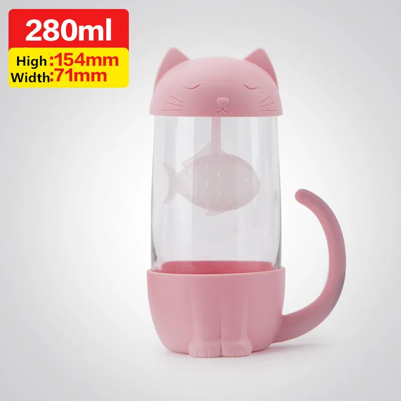 Cat Pink Стильная футболка с изображением персонажей видеоигр Чай кружки стакана воды с рисунком собачки и котика дизайн Чай чашки с чайным впрыскивателем чашка для кофе и молока для детей детская бутылка для воды в подарок - Цвет: Cat Pink