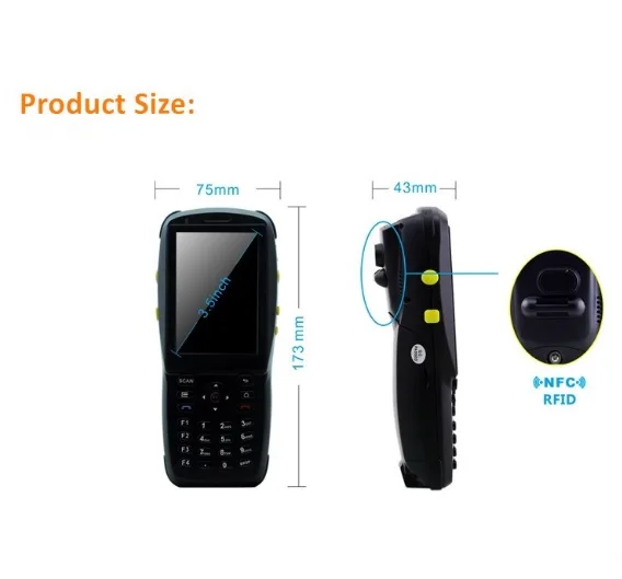 Небольшой мини портативный мобильный Android HandheldTerminal с Rfid NFC ридер и 1D считыватель
