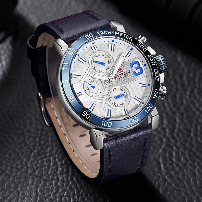 Лучший бренд класса люкс NAVIFORCE часы мужские модные кожаные кварцевые с 6