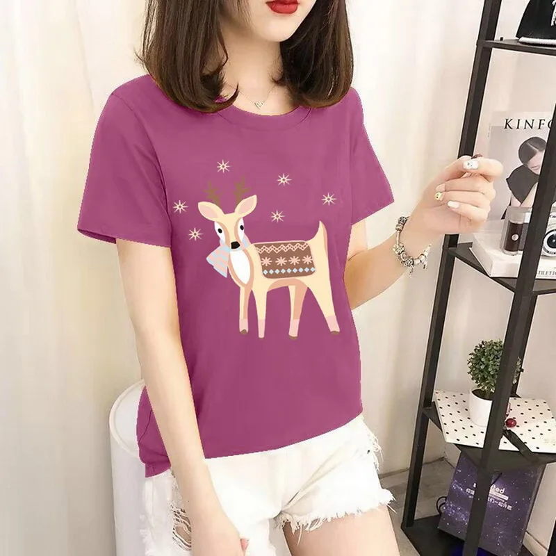 Женская Повседневная футболка с круглым вырезом разноцветная уличная большого