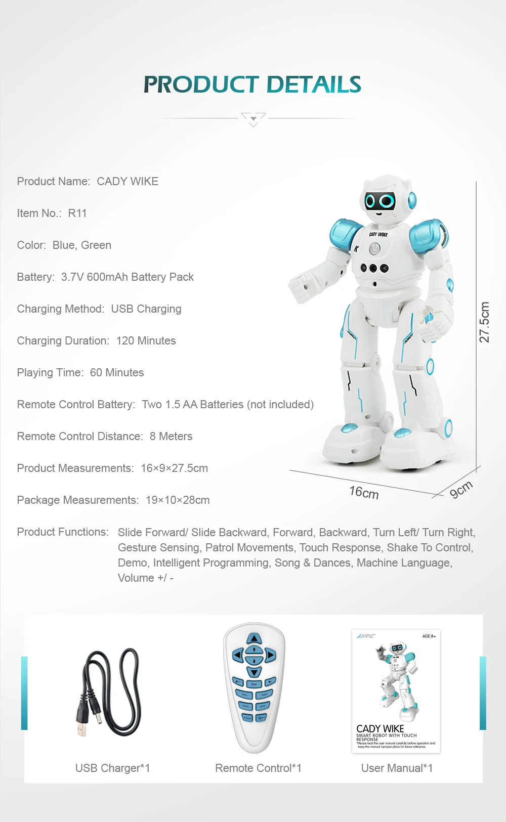 JJRC R11 RC робот CADY WIKE датчик жестов сенсорный Интеллектуальный программируемый ходьба танцы умный робот игрушка для детей игрушки