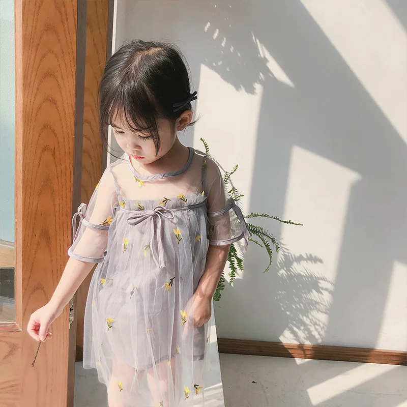 2019 Summer New Arrival korean style pineapple embroidered princess all-match short sleeve dress for cute sweet baby girls | Детская