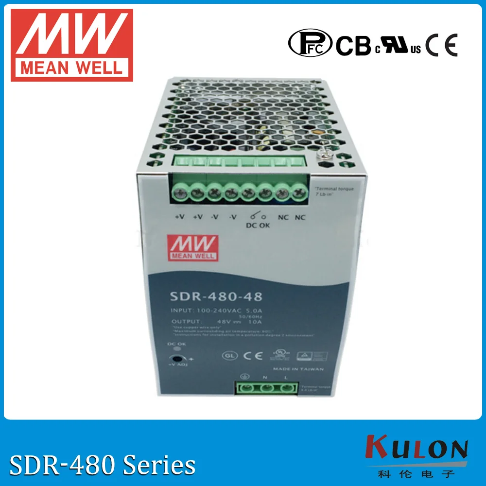 Оригинал MEAN WELL SDR 480 48 одиночный выход Вт в 10 А Промышленный источник питания на DIN