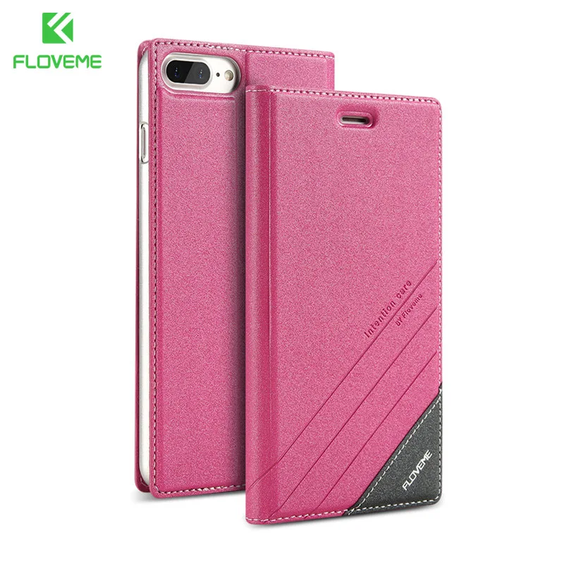 Rose Pink NEW Floveme кошелек case для iphone 6 coque флип случаях магнитный держатель карты phone leather case for iphone 7 plus case чехол на айфон 66s 7 Plus чехол бизнес- кошелек для мужчин и женщин - Цвет: Rose Pink