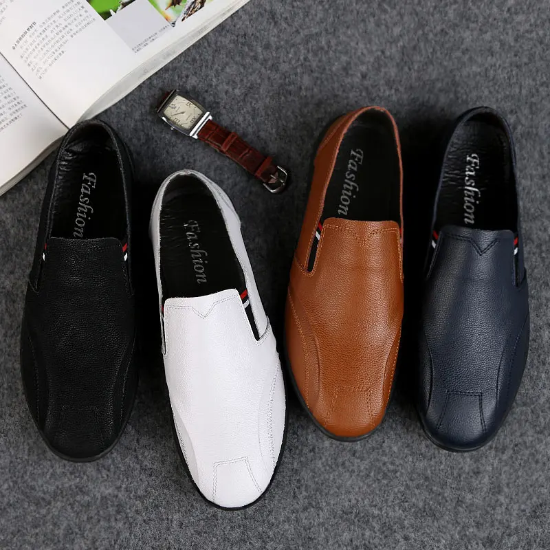 Men casual natural leather loafers boat shoes mocassin homme de luxe Fashion Slip On Driving Shoes Quality Soft | Обувь