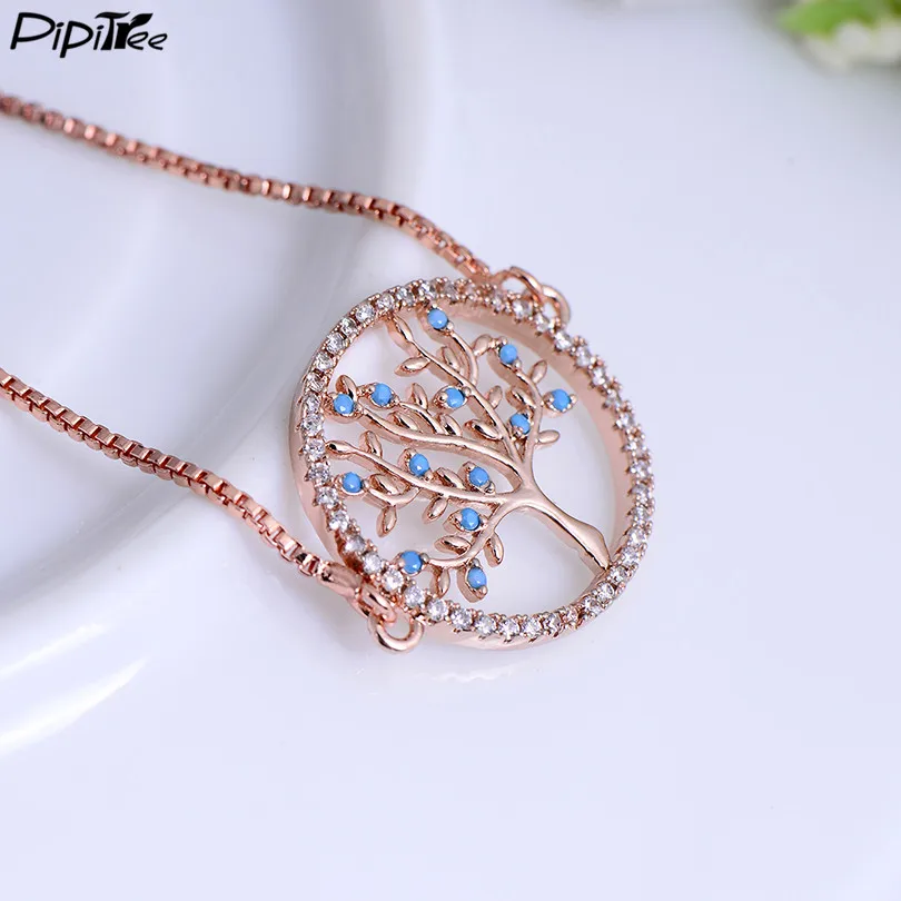 Pipitree Летний Новый Синий Циркон жизни браслет с деревом Femme ползунок цепи розового