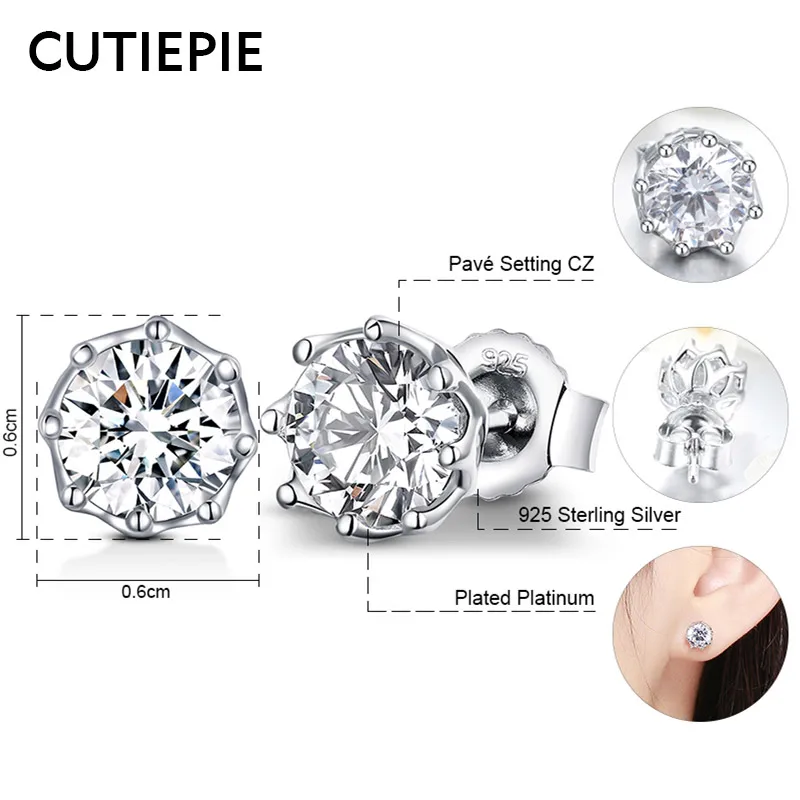 CUTIEPIE Новые 100% Настоящее серебро 925 пробы маленькие простые серьги гвоздики для