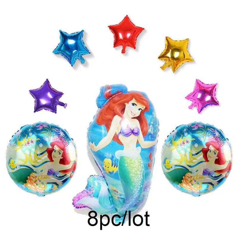 8pcs Set P01 8 шт. принцесса Русалка шар детский подарок Ариэль фольгированные шары мультфильм маленькие фольгированные шары с русалкой для девочек на день рождения - Цвет: 8pcs Set P01