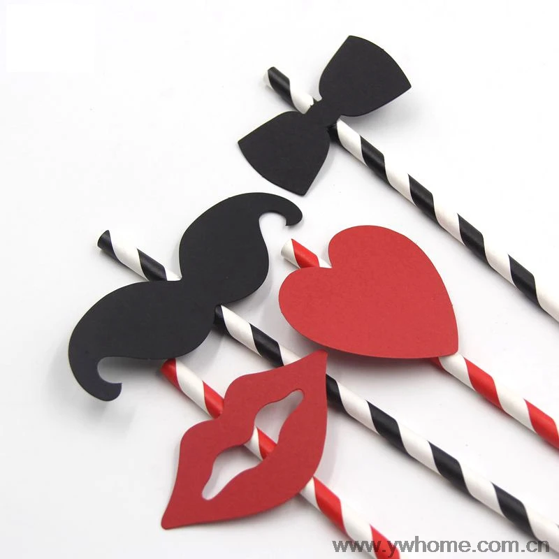 25 шт. черная и красная полосатая борода с наклейками в виде губ бумажные