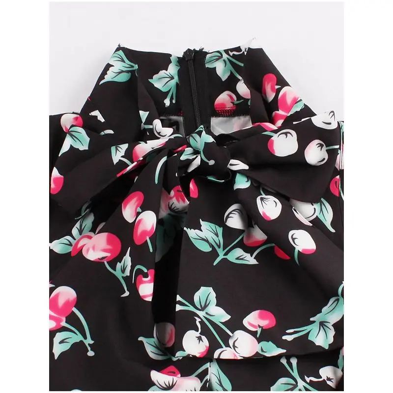 Summer Vintage Sexy Big Swing Elegant Plus Size Women Midi Dresses Print Sweet Retro Floral 2019 Black Female Fashion Dress | Женская