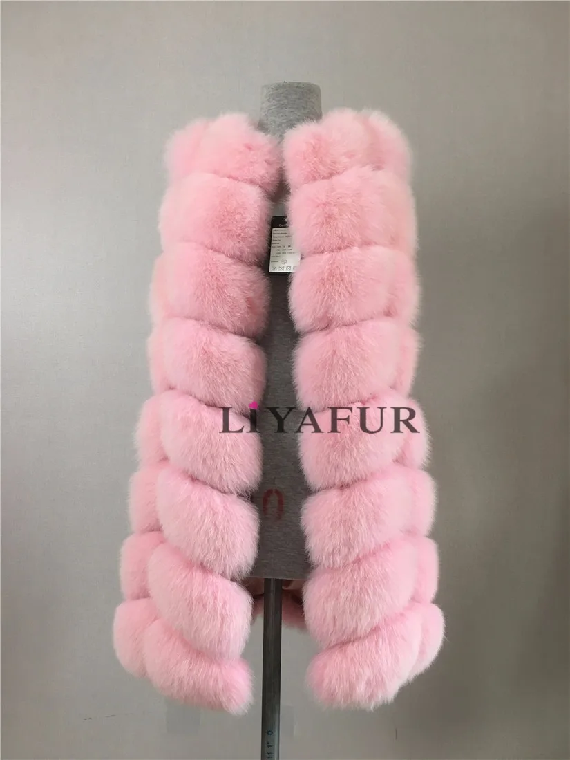 LIYAFUR натуральная Толстый Полный Пелт синий и Silver Fox Мех животных длинный зимний жилет для женщин пальто Верхняя одежда плюс размеры