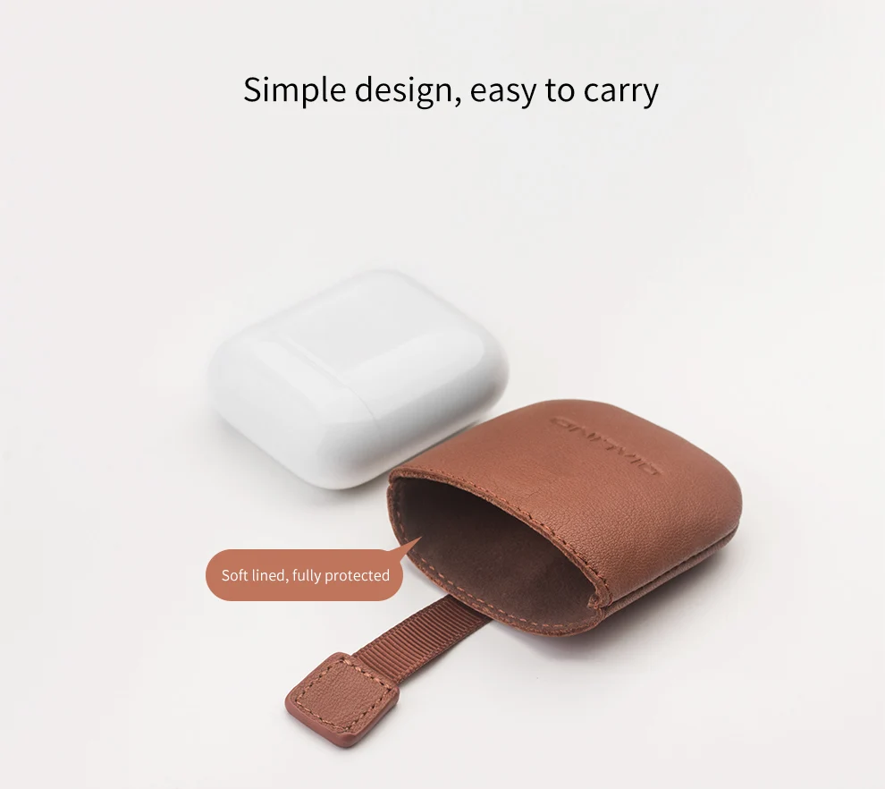 QIALINO чехол из натуральной кожи для Apple AirPods, мягкий силиконовый чехол с защитой от потери, мини-карман для Apple AirPods, ультратонкая сумка