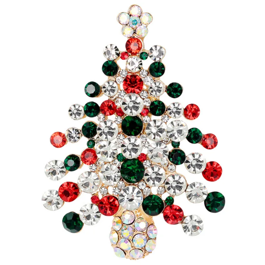 Зеленые и красные хрустальные броши для женщин искусственная Рождественская