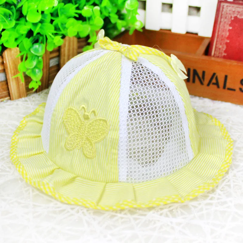 Yellow Mesh Hat Детская летняя уличная Панама с цветочным принтом Панама пляжная кепка от солнца Милая Кружевная принцесса девочка с полями, солнце шляпы - Цвет: Yellow Mesh Hat
