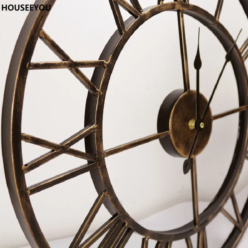 Винтажные 3D большие настенные часы кованые домашний декор простое ремесло для