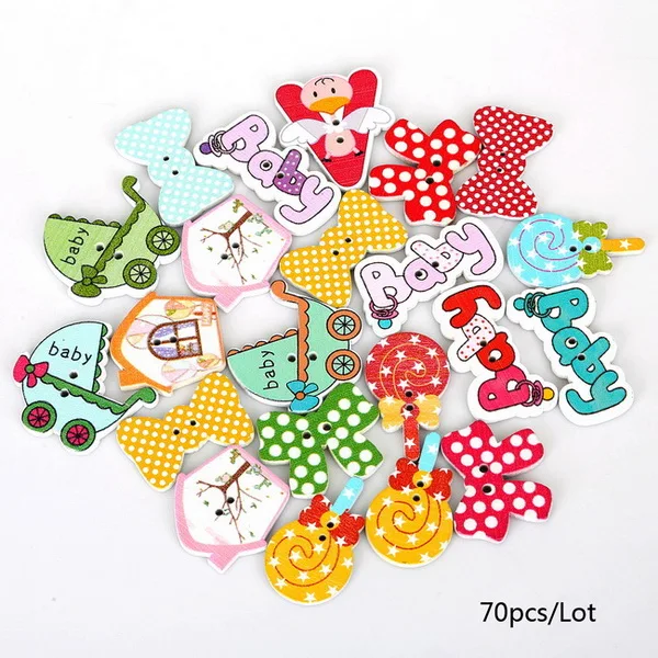 Child Serise 70pcs 70-100 шт Смешанные Мультяшные животные 2 отверстия деревянные пуговицы для шитья Ремесло Скрапбукинг для детей/одежда/сумки/шляпы - Цвет: Child Serise 70pcs