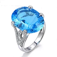 2019 top quality elegant rings oval sky blue crystal silver color rings wedding engagement promises romantic rings jewelry gifts
