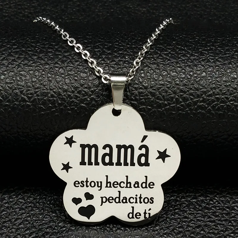 hecha for girl SR Mama, цепочка из нержавеющей стали, ожерелье для женщин, черная эмаль, серебряный цвет, массивное ожерелье, ювелирное изделие, dia de la madre N18132 - Окраска металла: hecha for girl SR