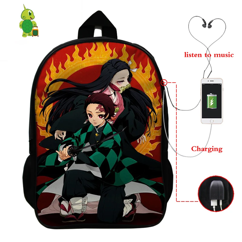 Demon Slayer: Kimetsu No Yaiba рюкзак USB зарядка Рюкзак для ноутбука аниме школьные сумки для подростков мальчик девочка путешествия рюкзак