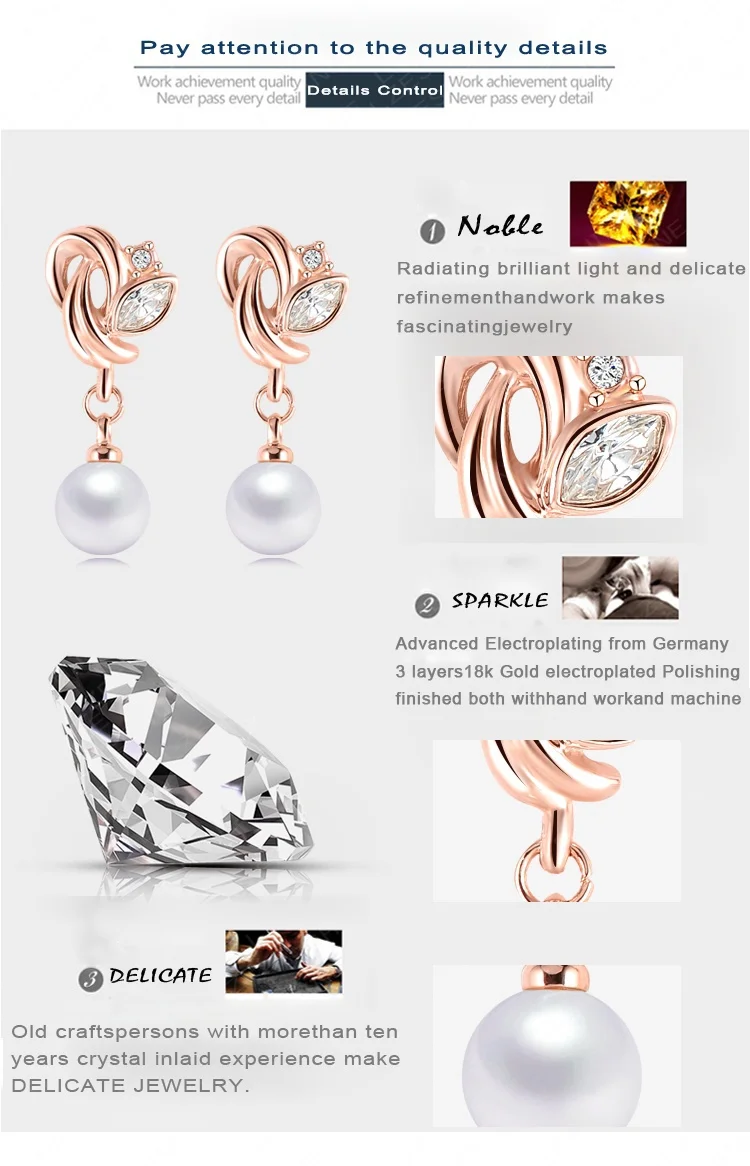 LZESHINE 2016 Модные украшения Серьги с жемчугом розового золота Цвет элемент SWA