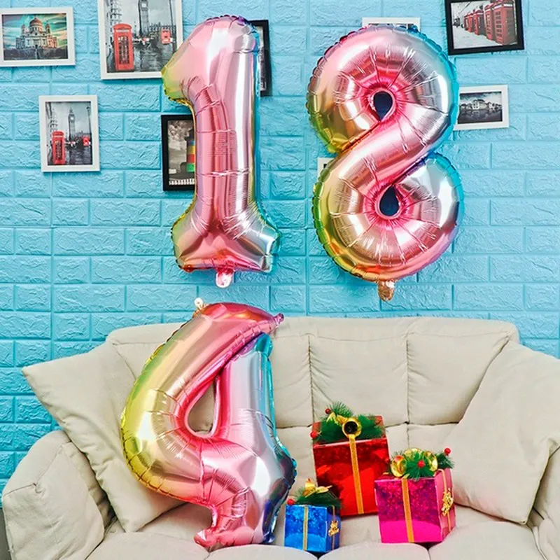 32 дюймовый фольгированный шар с днем рождения цифрой Радужный номер баллон