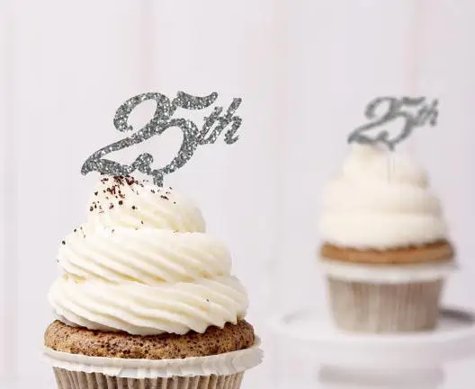 

personalized age Silver Glitter Anniversary Cupcake Toppers Food Picks Bachelorette Wedding Bridal Engagement Lingerie Party