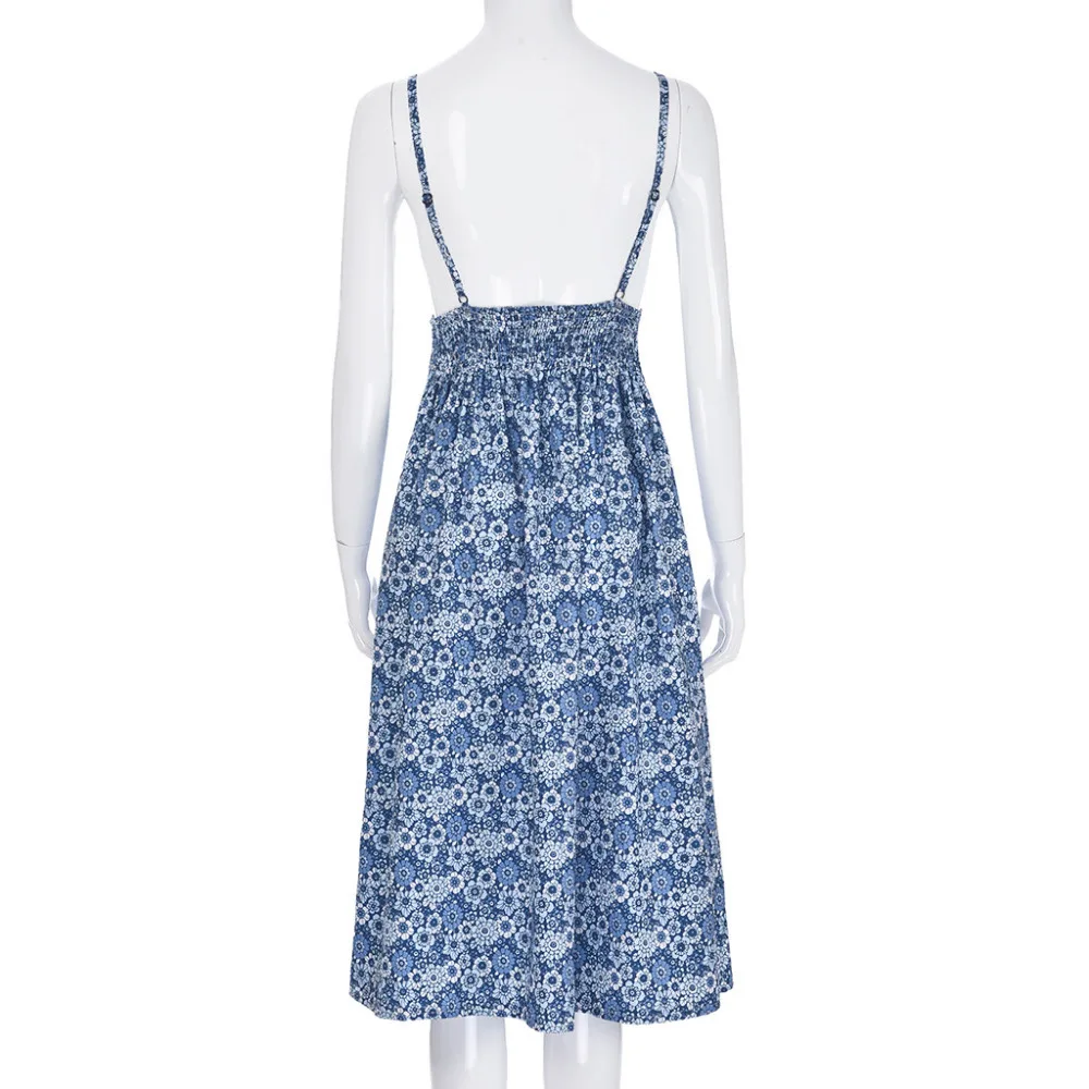 Женское летнее платье Boho с цветочным принтом вечерние пляжные v-образный вырез