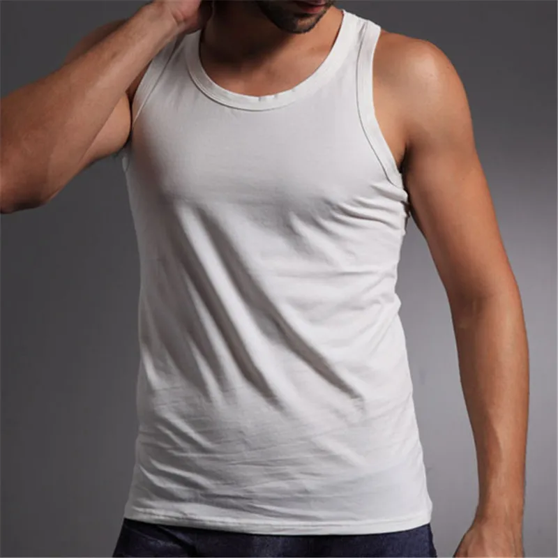 Бодибилдинг Slim Fit тренировка для мужчин s майка простая коричневая белая с круглым вырезом без рукавов Высококачественная нижняя одежда для мужчин MTT-1311 - Цвет: Белый