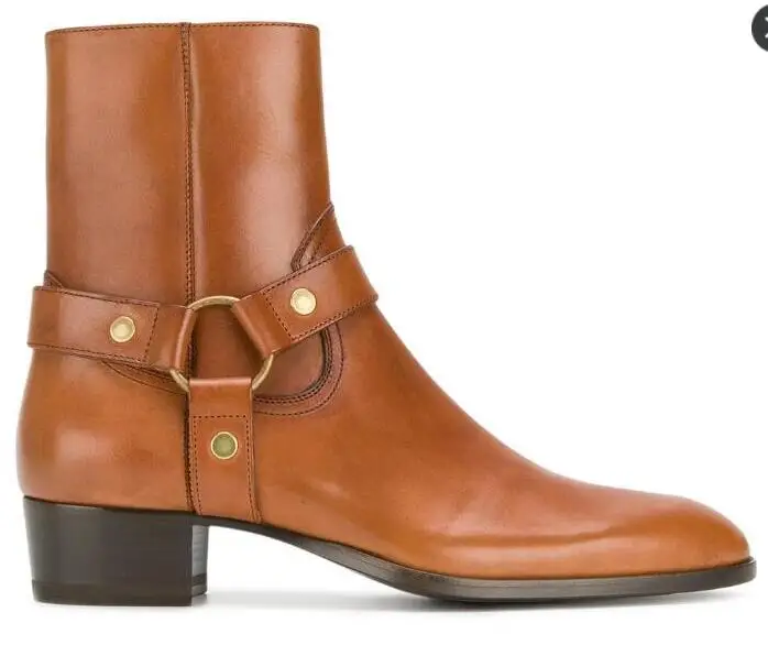 

2019 FR.LANCELOT Spring Newest Real leather Brown Men boots high top Cross Buckles british style fashion chelsea boots Shoes Man