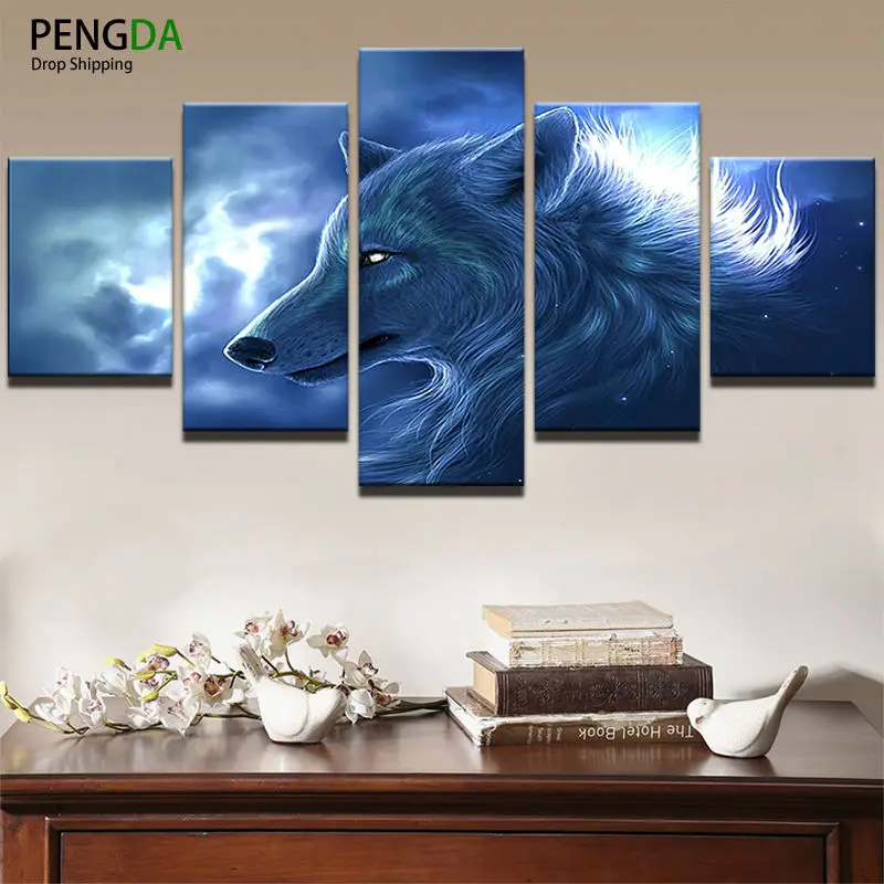 PENGDA HD Печать холст картина на стену для гостиной Куадрос 5 шт. животных Волк стены