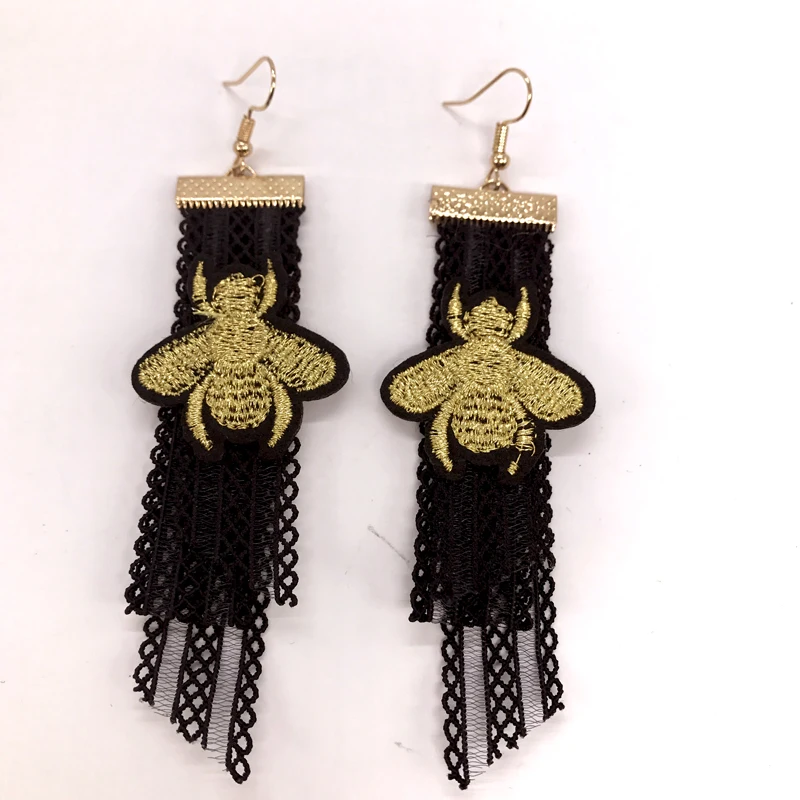 Женские длинные черные кружевные серьги ручной работы на крючках в стиле K-POP 2017 |